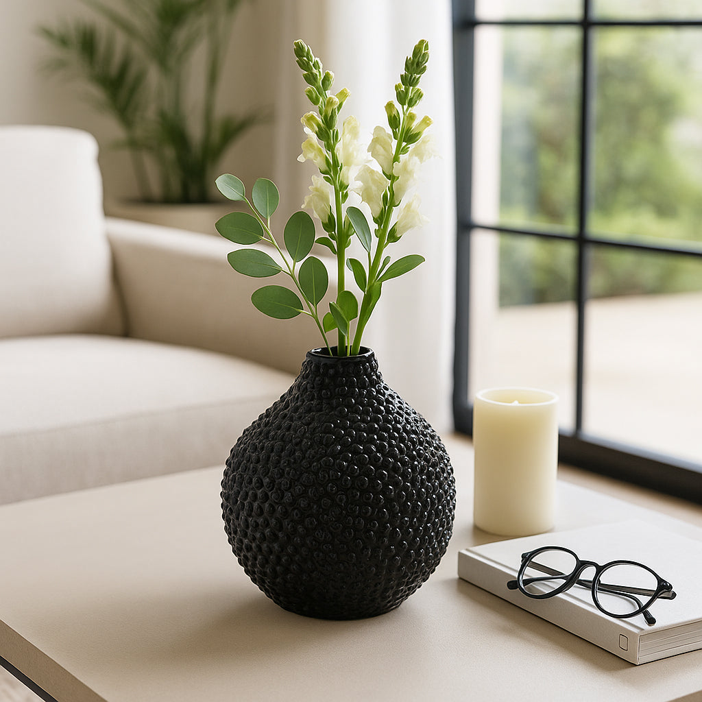 Sargent Black Gloss Spiked Ceramic Vase