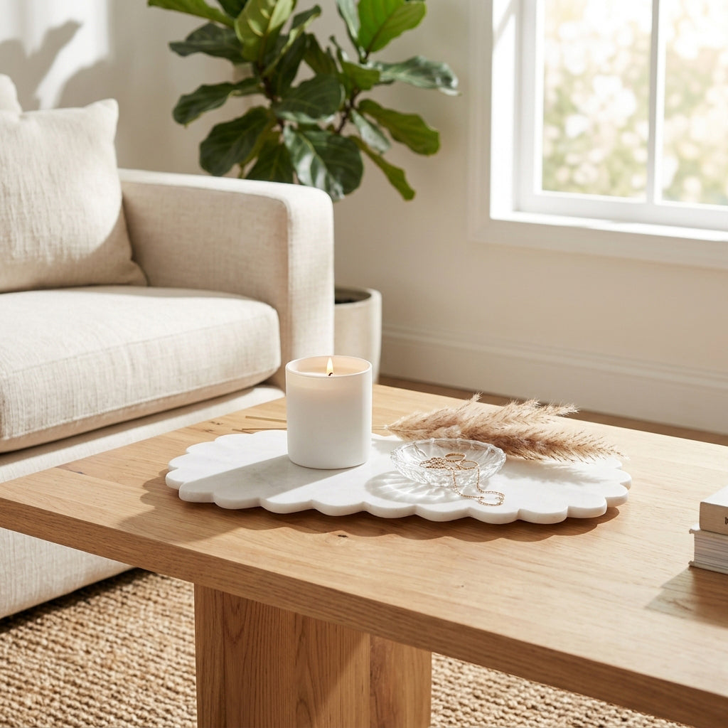 Elvas White Flat Scallop Edge Marble Tray