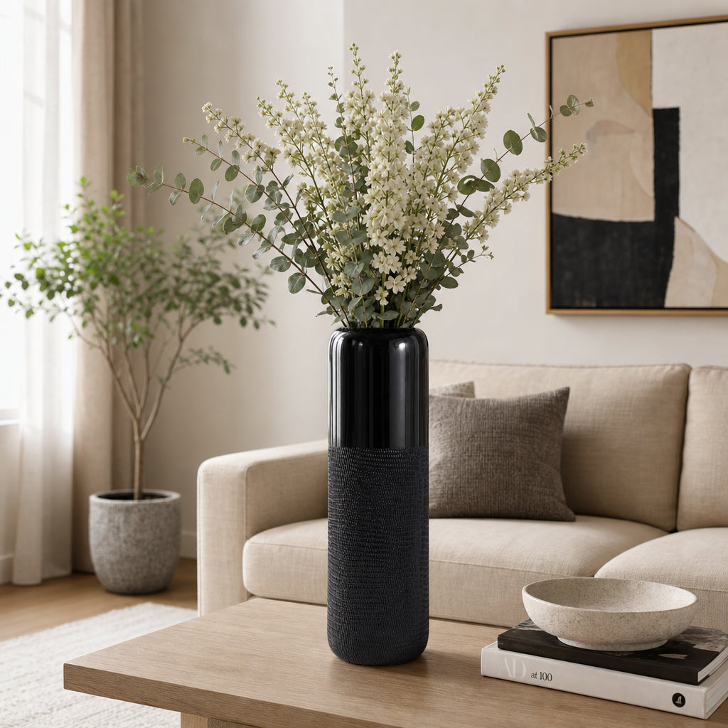 Coromar Black Ceramic Grooved Vase