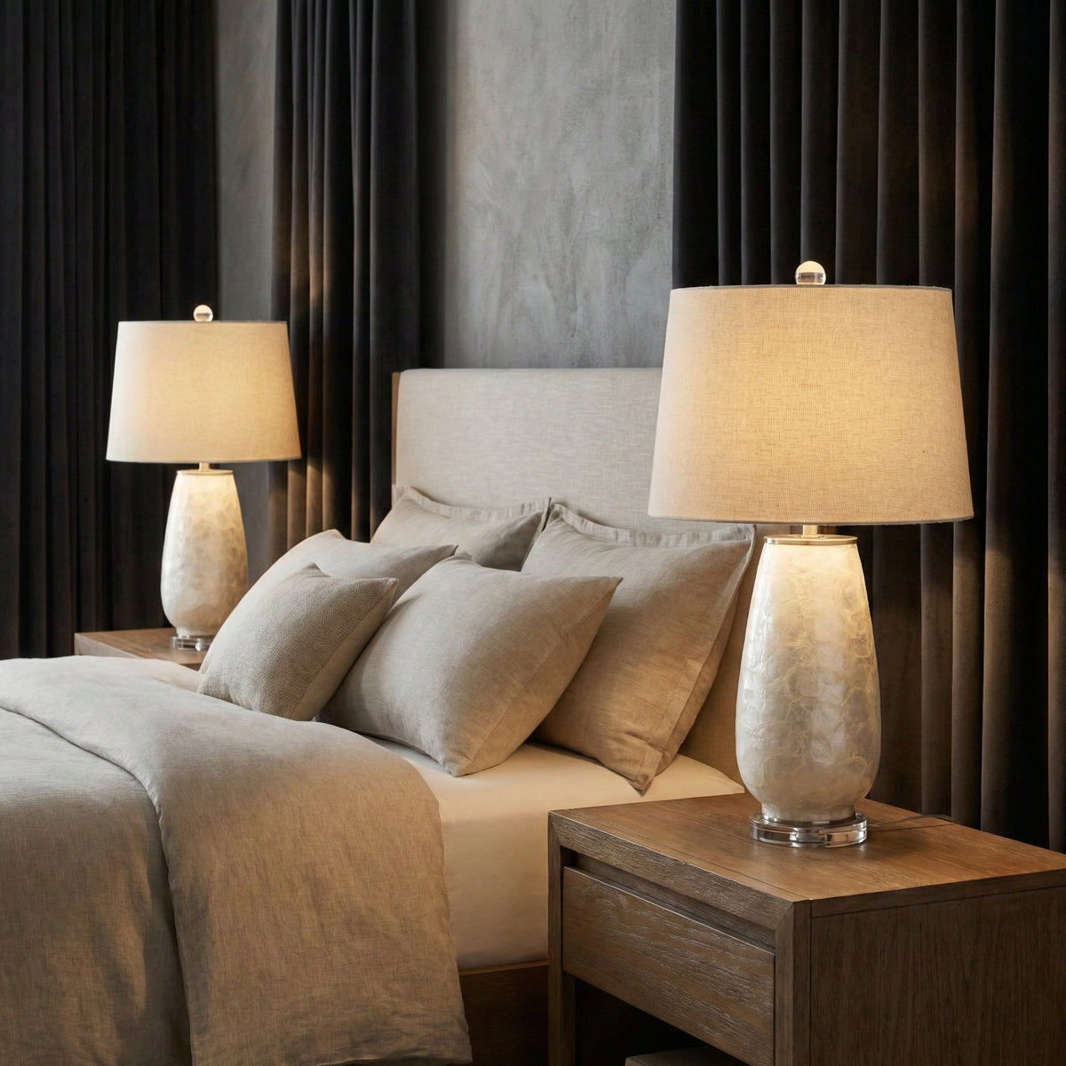 Clam Beach Champagne/Cream Capiz Table Lamp with Acrylic Base