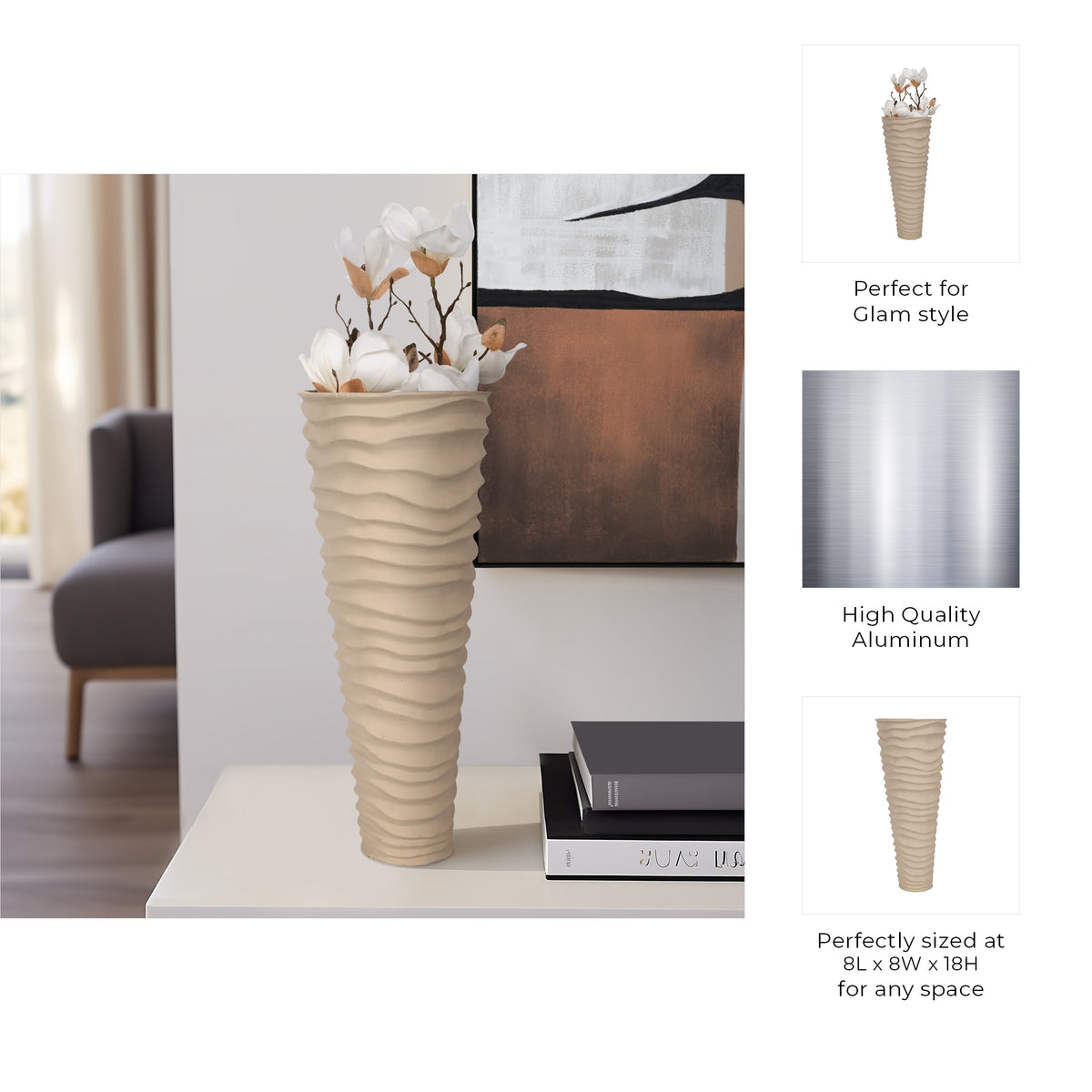 Greenville Ivory/Nickel Large Metal Rugged Vase