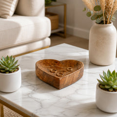 Caribou Brown/Tan Wooden Heart Shape Tray