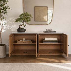Point Arena White/Brown Arch 4-Door Cabinet