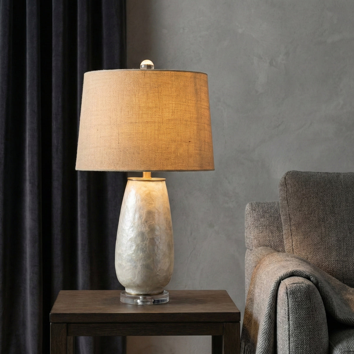 Clam Beach Champagne/Cream Capiz Table Lamp with Acrylic Base