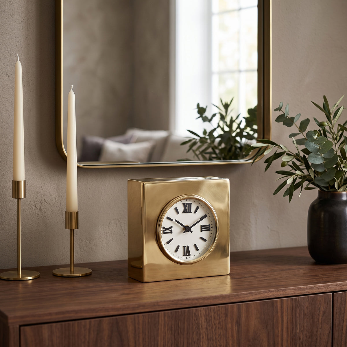 Pitco Black/Silver/Gold Metal Table Clock