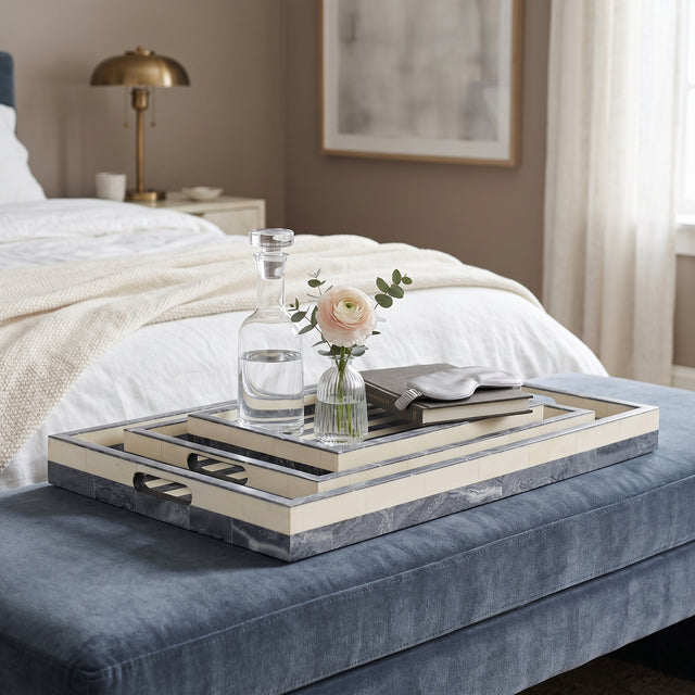 Rivergrove Blue/Gray Resin Stripe Lines Trays (Set of 3)