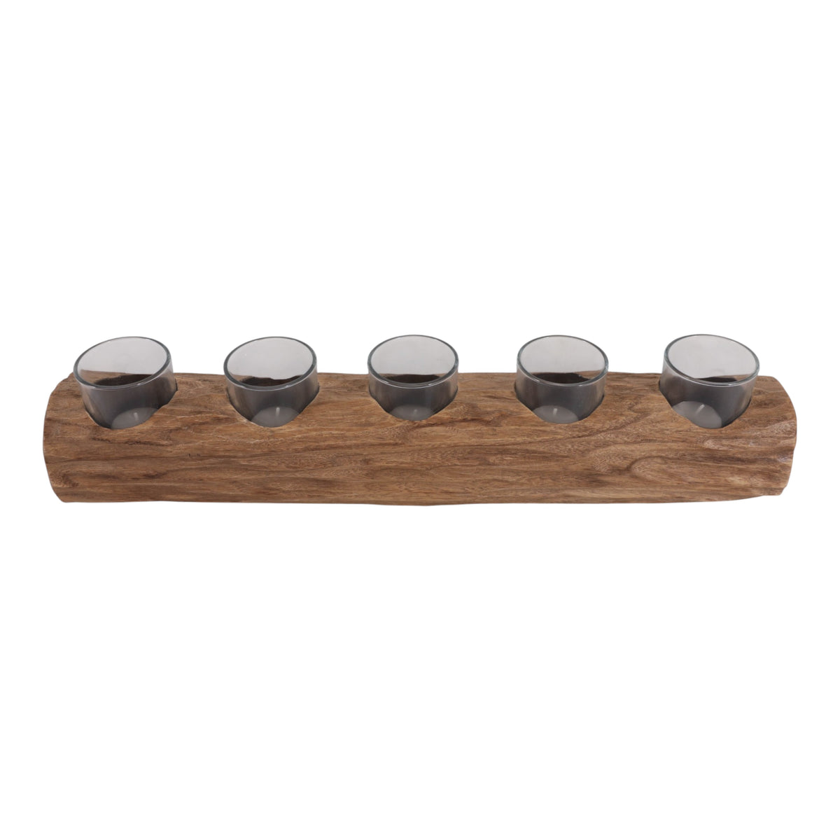 Shrub Light Brown Wood Log 5-Cup Tealight Holder