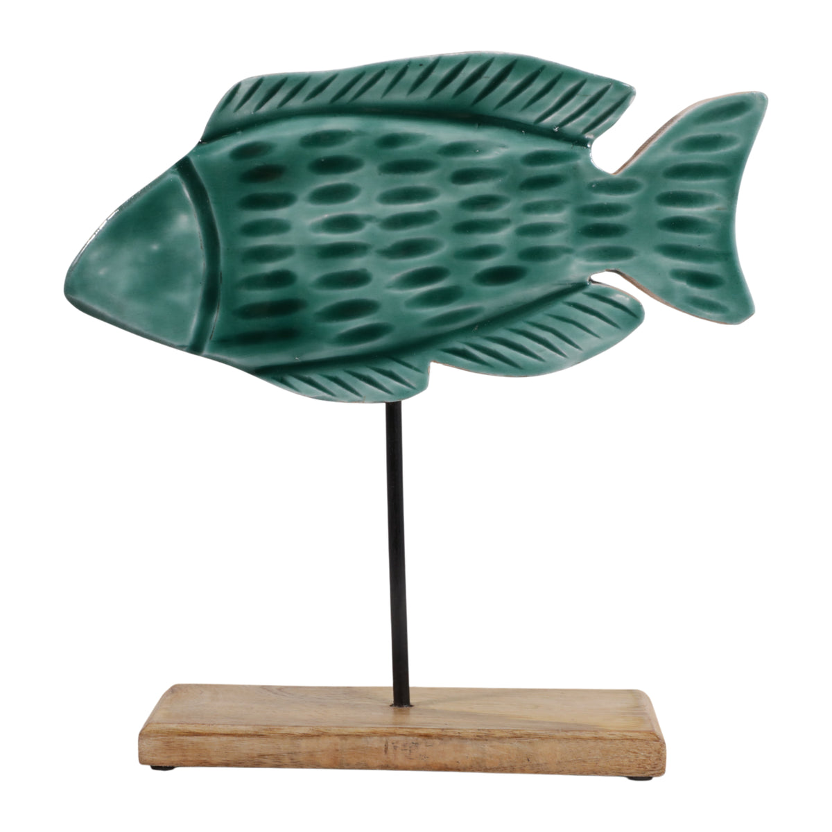 Duncanwick Blue/Brown Small Wood Fish on Base