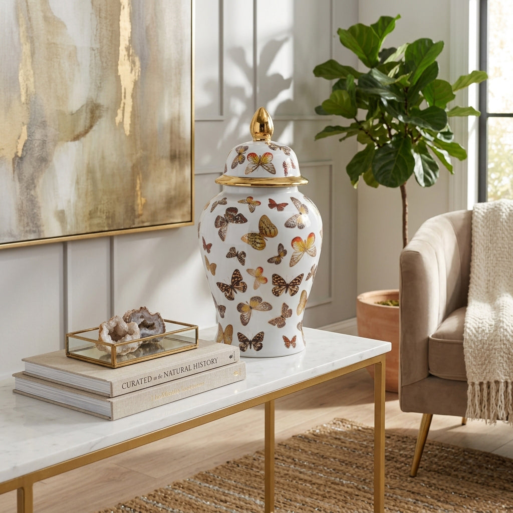 Hamdenworth Multicolor Large Butterflies Temple Jar