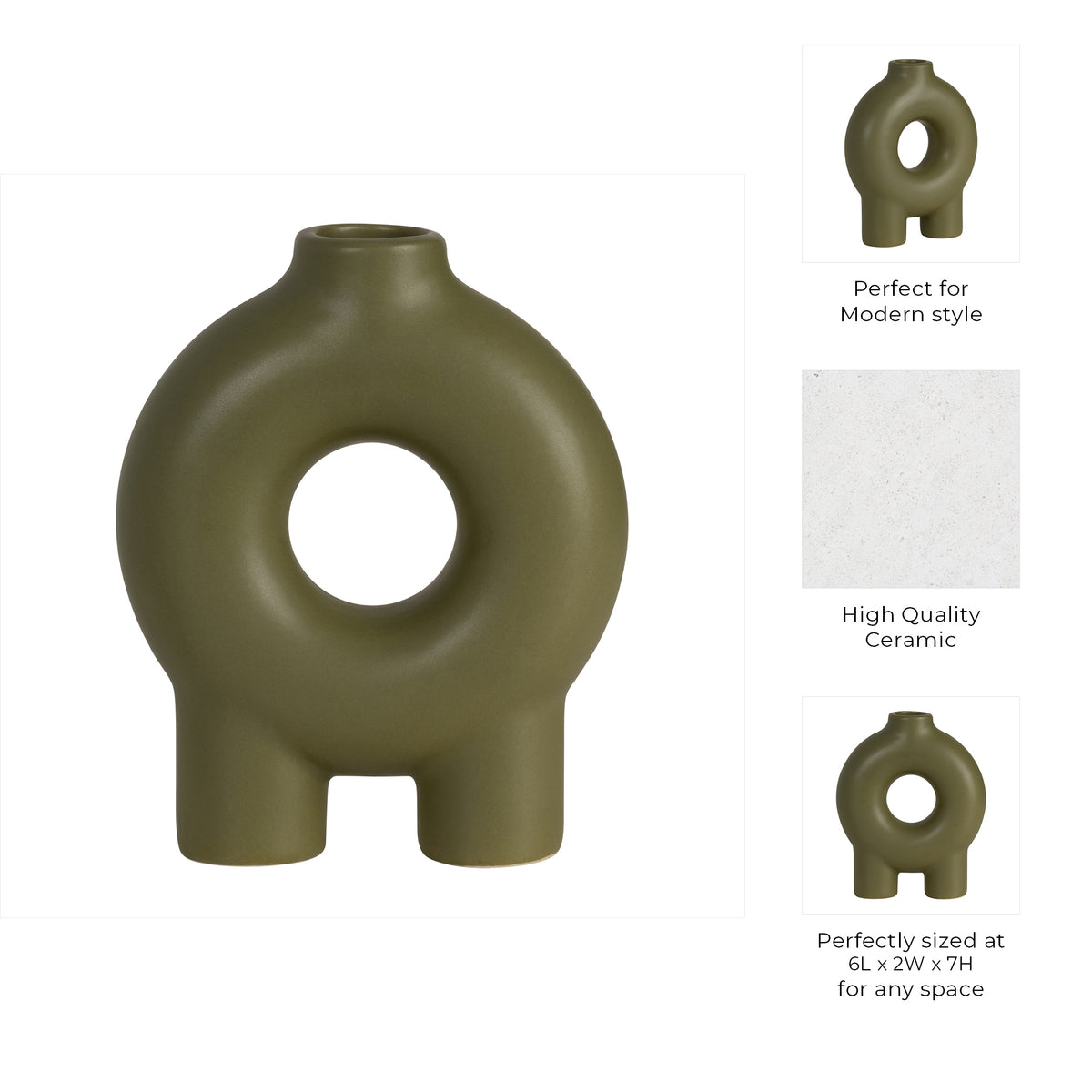 The Oaks Olive Ceramic Donut Footed Vase