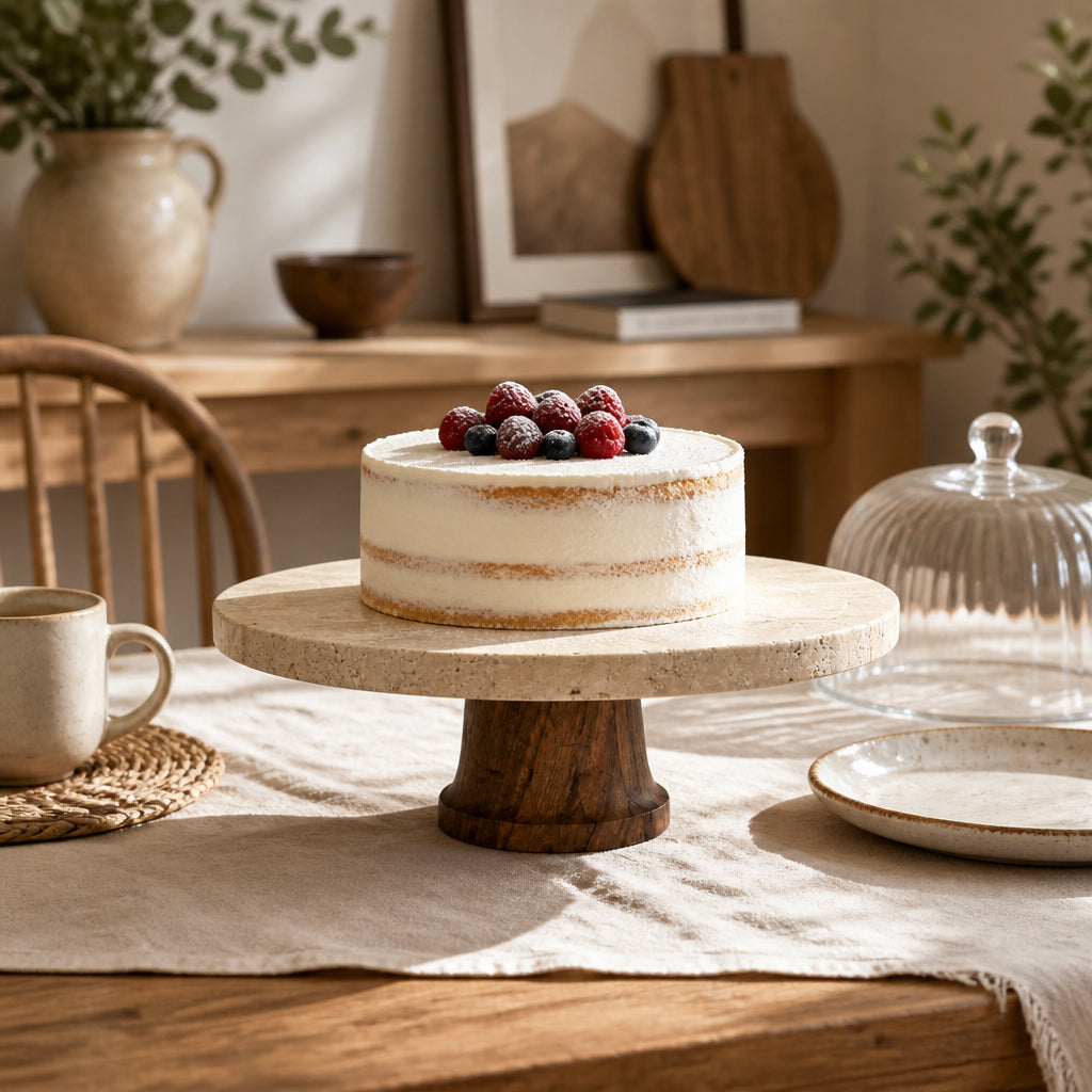 San Marino Natural/Brown Travertine Cake Stand