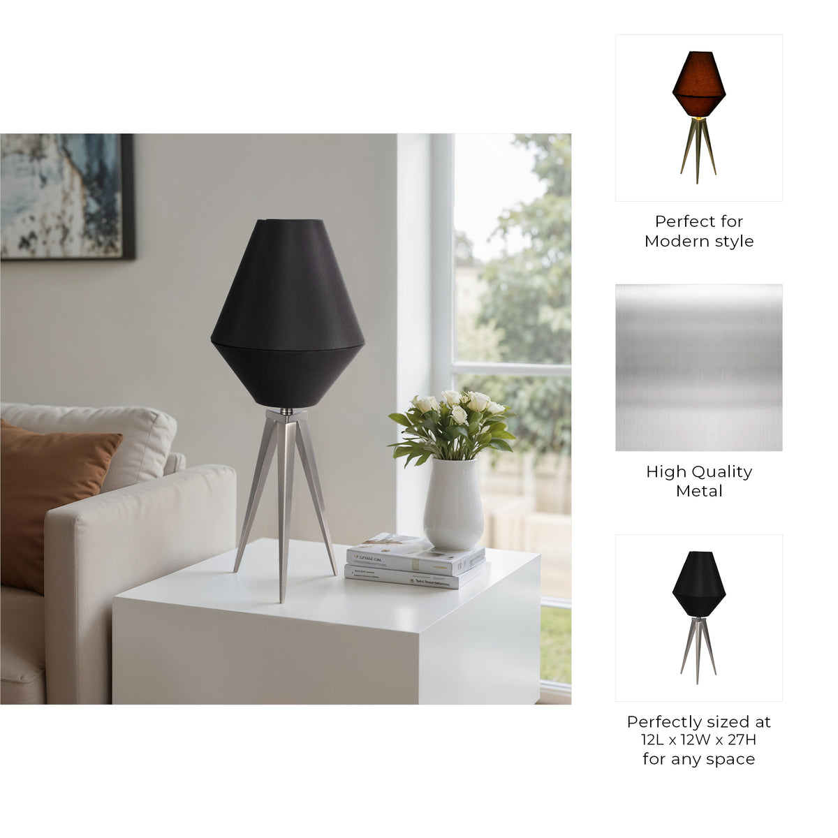 Meadow Lakes Black Metal Tripod Table Lamp