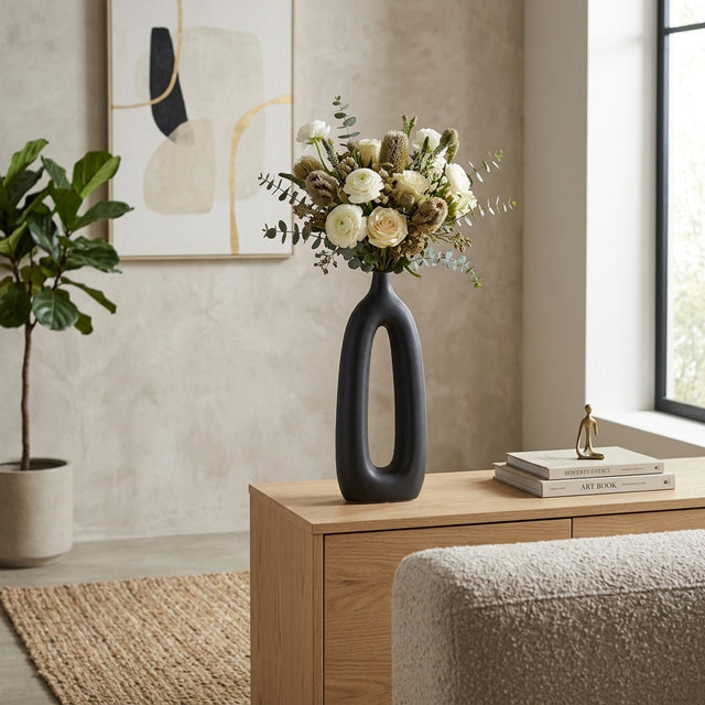 Edna Black Ceramic Open Cut-Out Vase