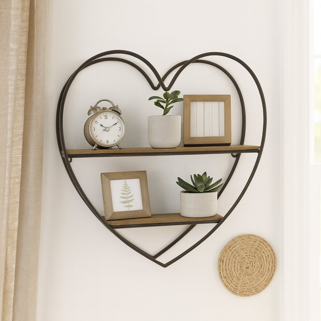 Dana Natural/Black 2 Tier Heart Wall Shelf