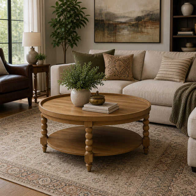 Sandia Brown Traditional Coffee Table with Shelf