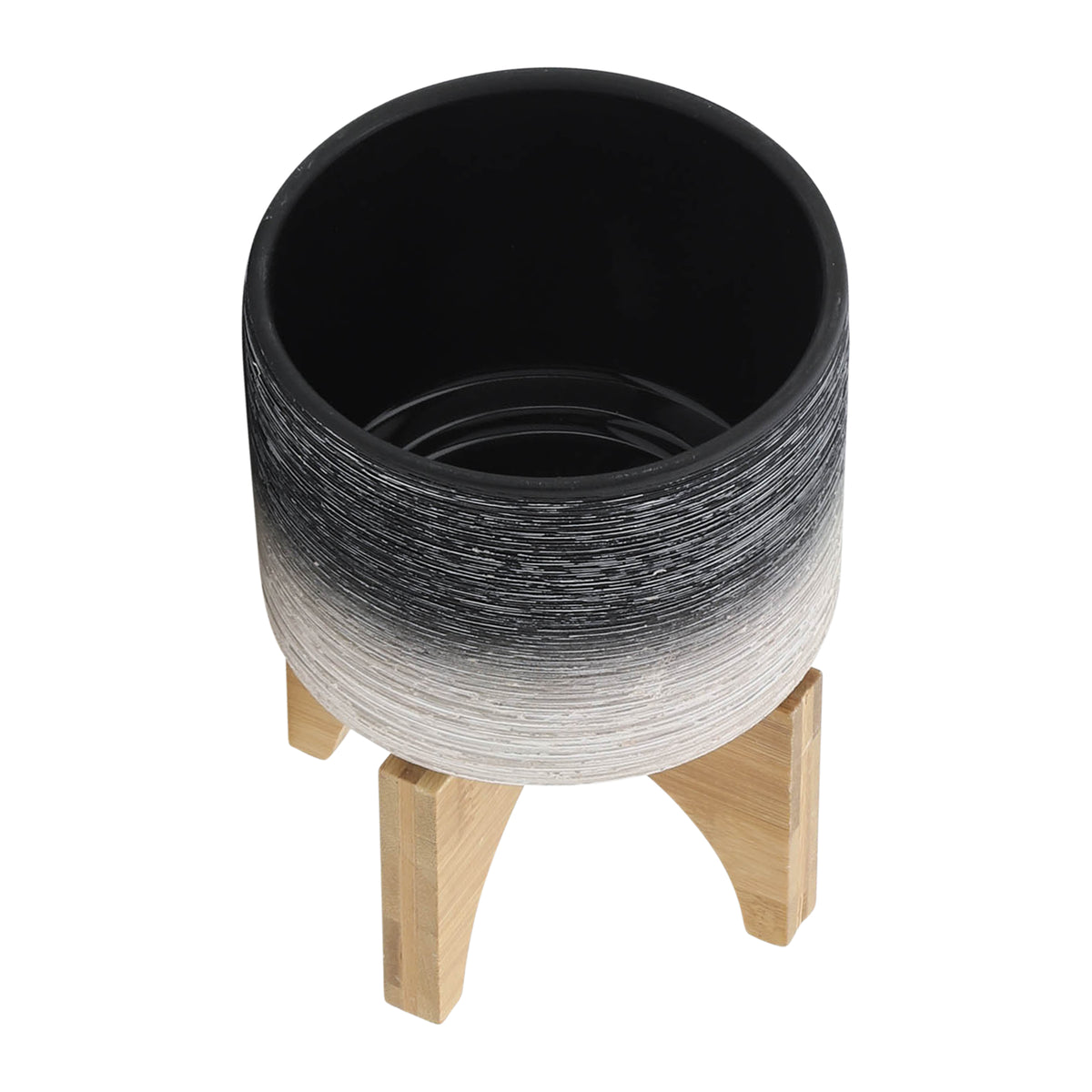 Erickson Gray Ceramic Planter on Wooden Stand