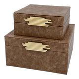 Oceanview Weathered Brown Square Patch Square Boxes (Set of 2)