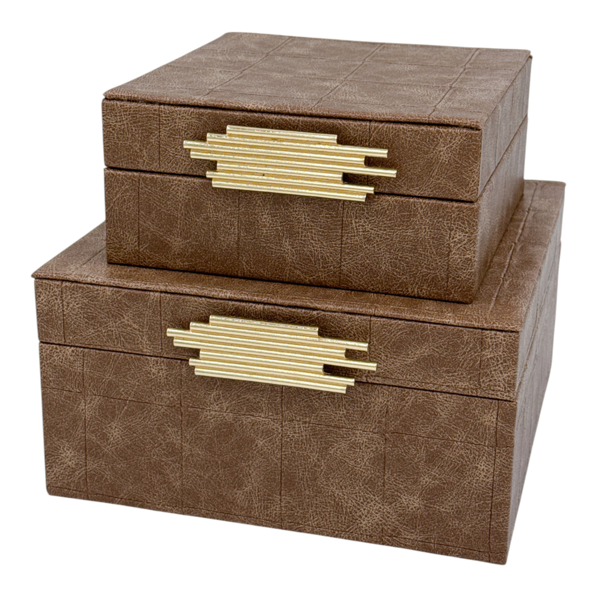 Oceanview Weathered Brown Square Patch Square Boxes (Set of 2)