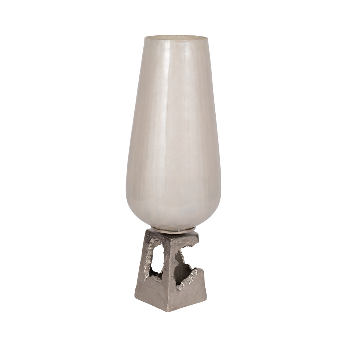 Perry Pearl/White Glass Vase with Metal Base