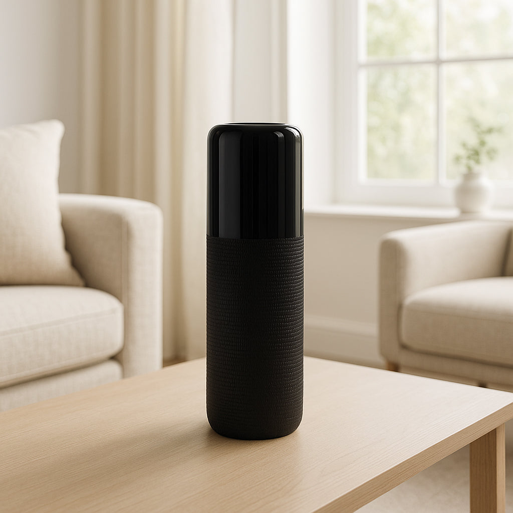 Coromar Black Ceramic Grooved Vase