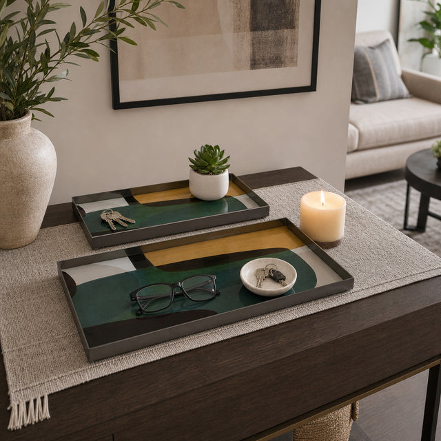 El Segundo Multicolor Metal and Glass Trays (Set of 2)