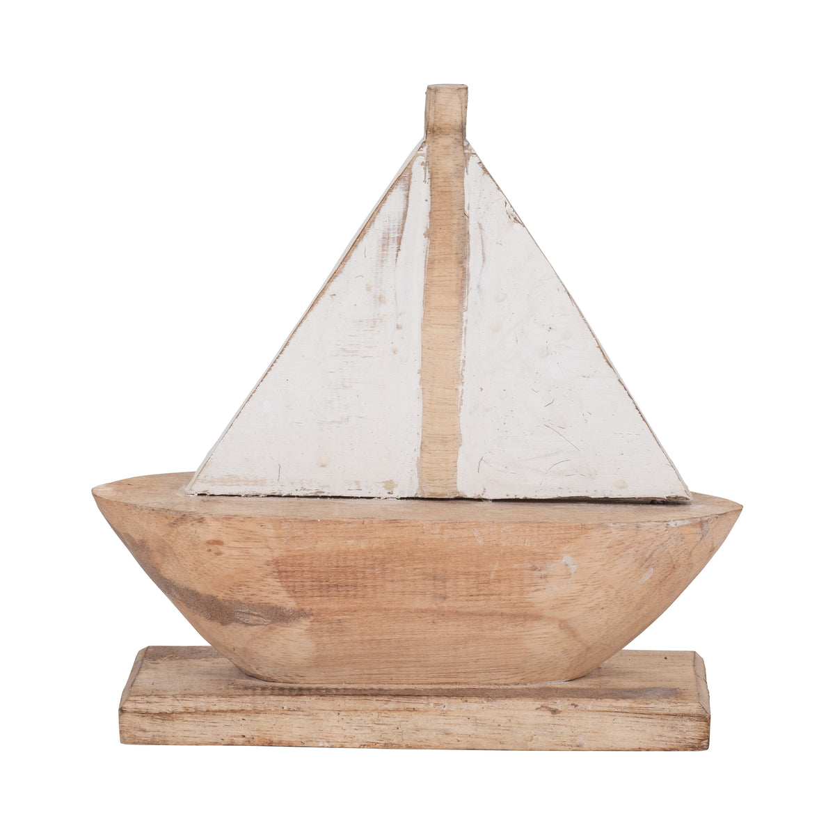 Mystic Natural/White Small Wood Sailboat