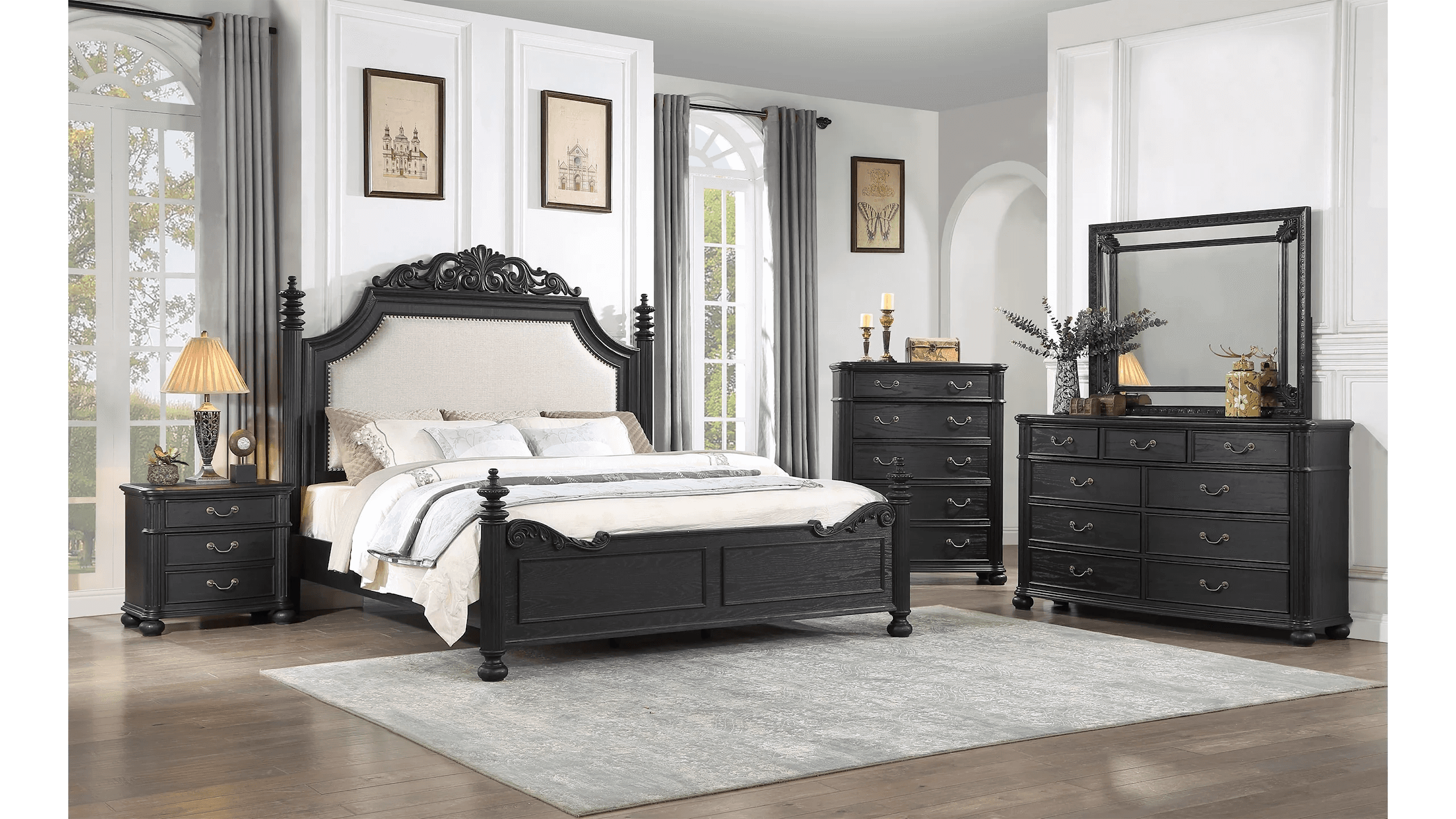 Kingsbury Black Nightstand - Ornate Home