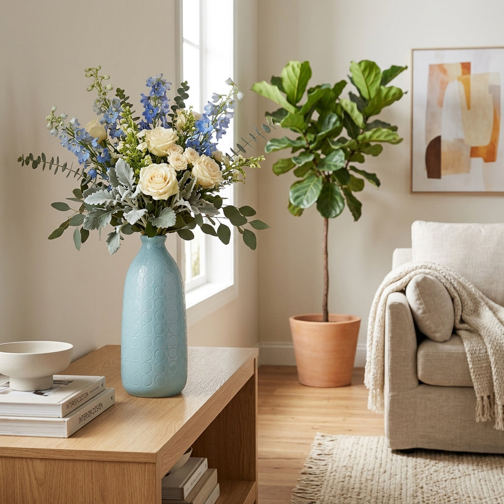 Whitlow Aqua Ceramic Circles Vase Haze