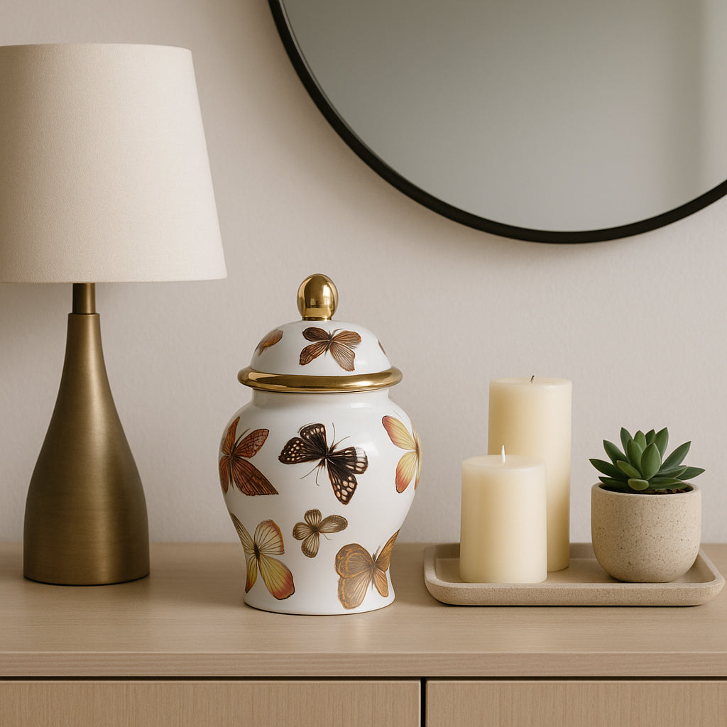 Hamdenworth Multicolor Small Butterflies Temple Jar