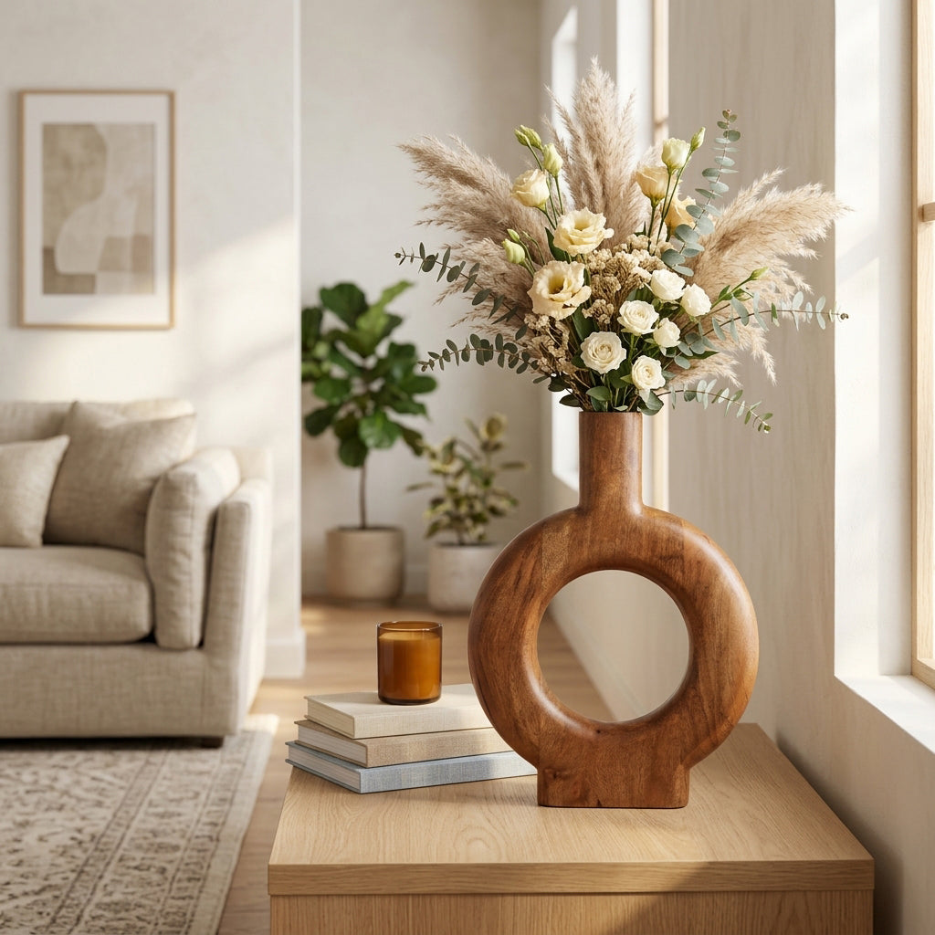 Draperwell Natural Donut Shaped Wood Vase