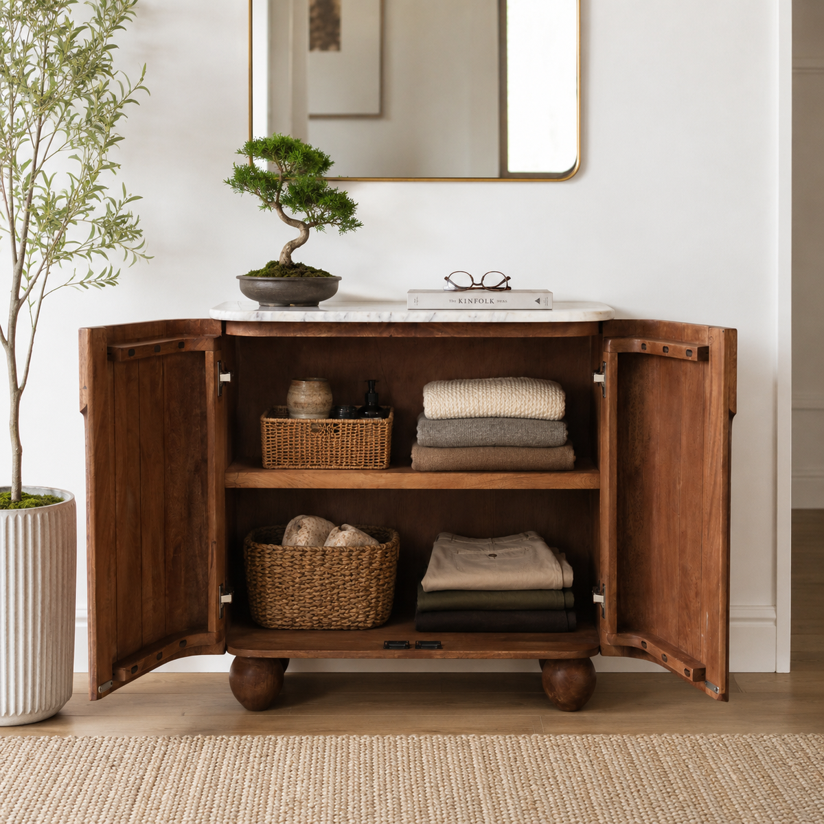 Keswick White/Brown Ball Feet 2-Door Cabinet