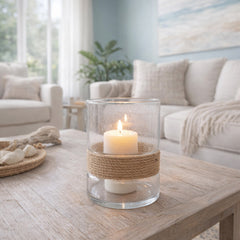Paloma Natural/Clear Small Rope and Glass Hurricane