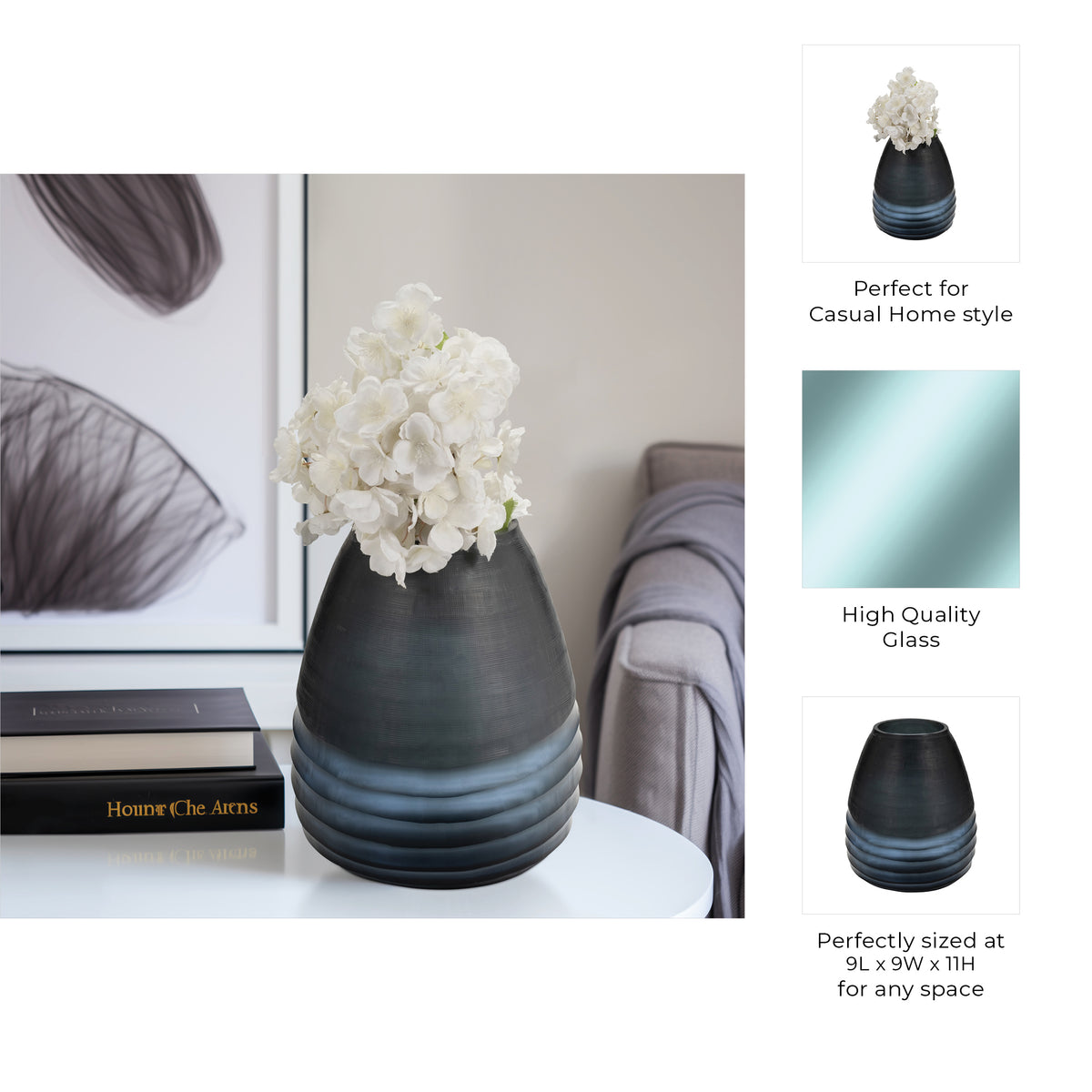 Paradise Cay Blue Glass Etched Vase