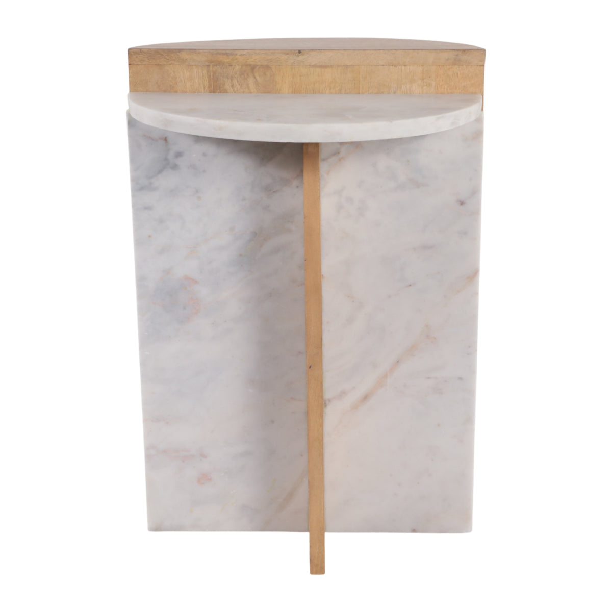 Plumas White/Natural Wood and Marble Combo Accent Table
