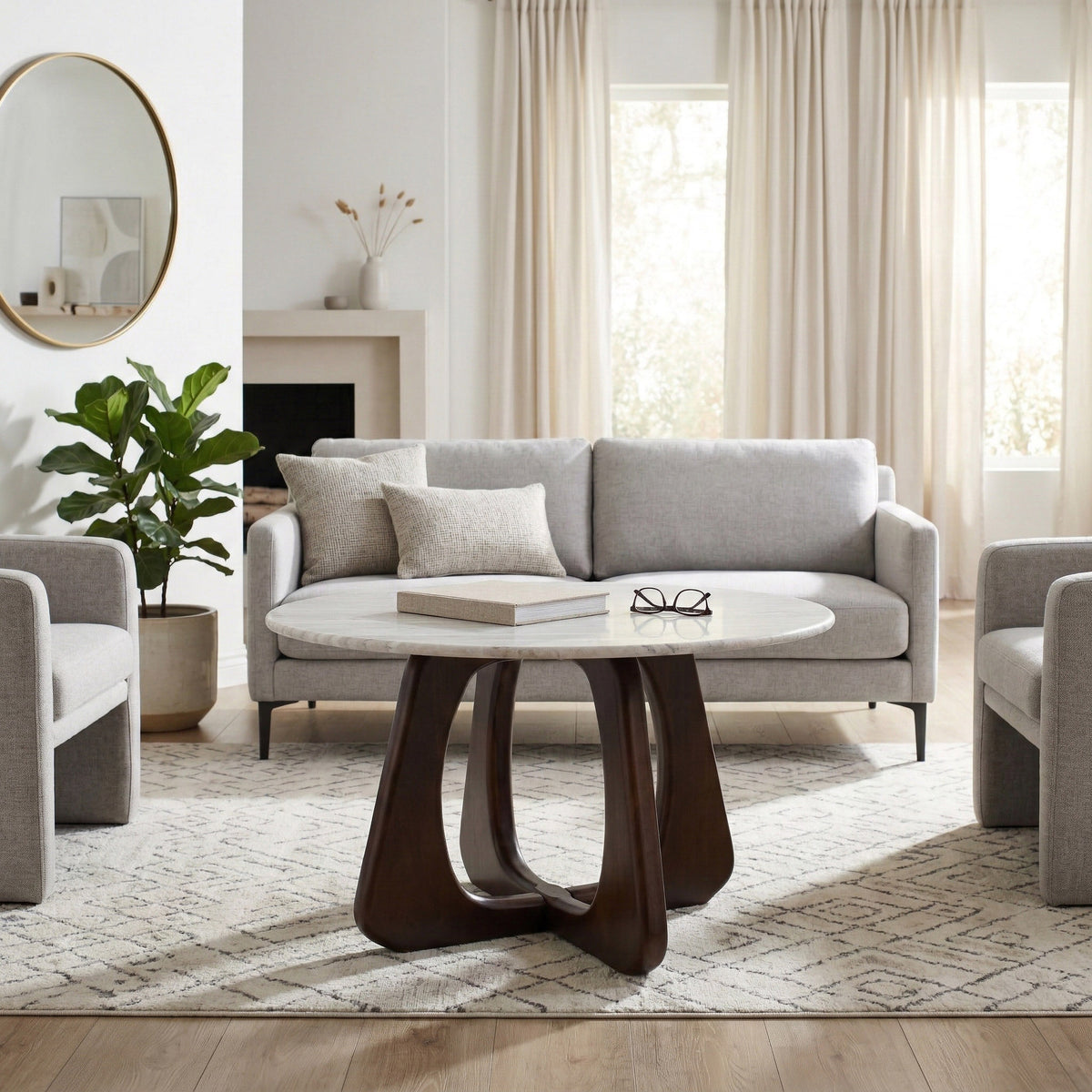 Devonmore Beige/Brown Coffee Table with Marble Top