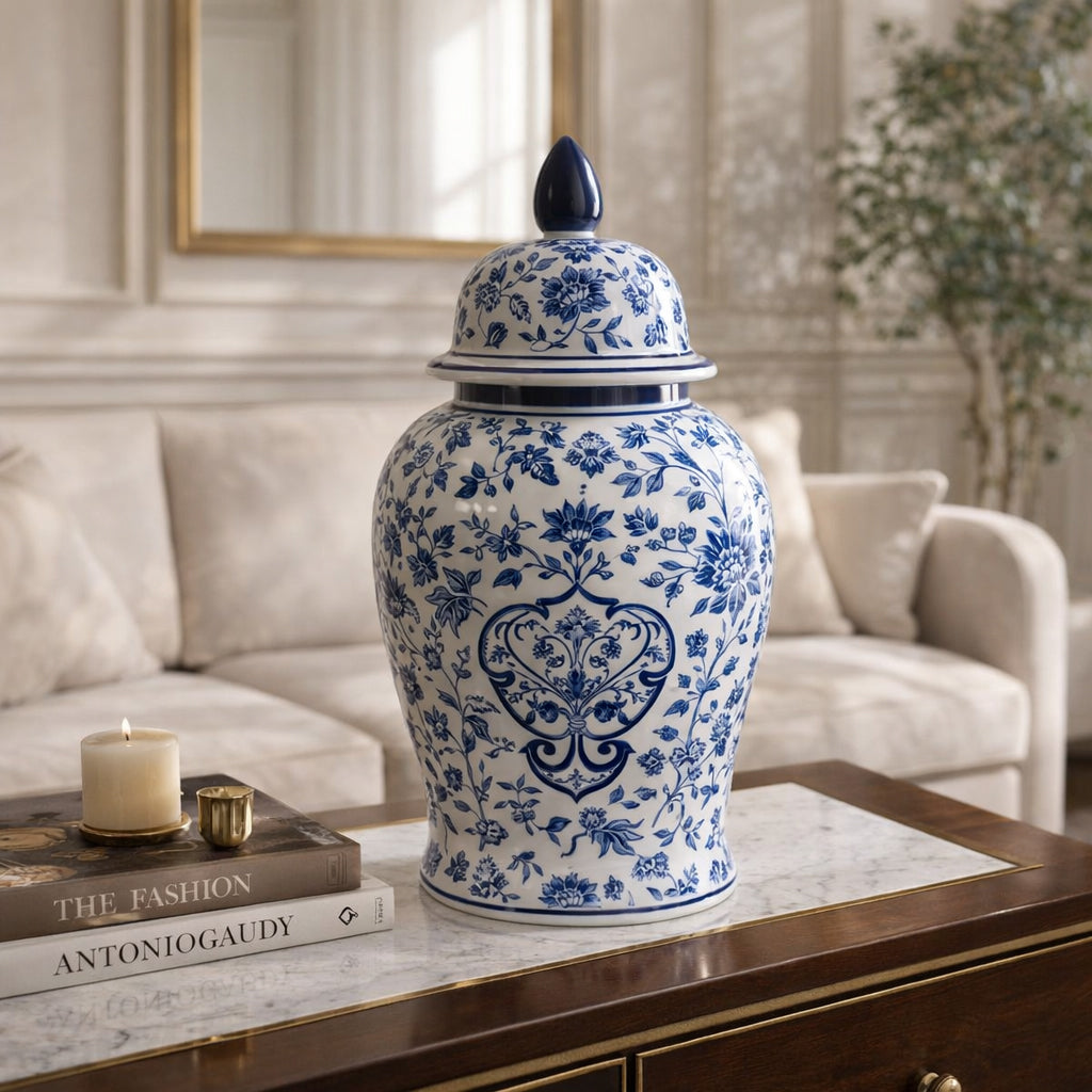 Park Hill White/Blue Temple Jar