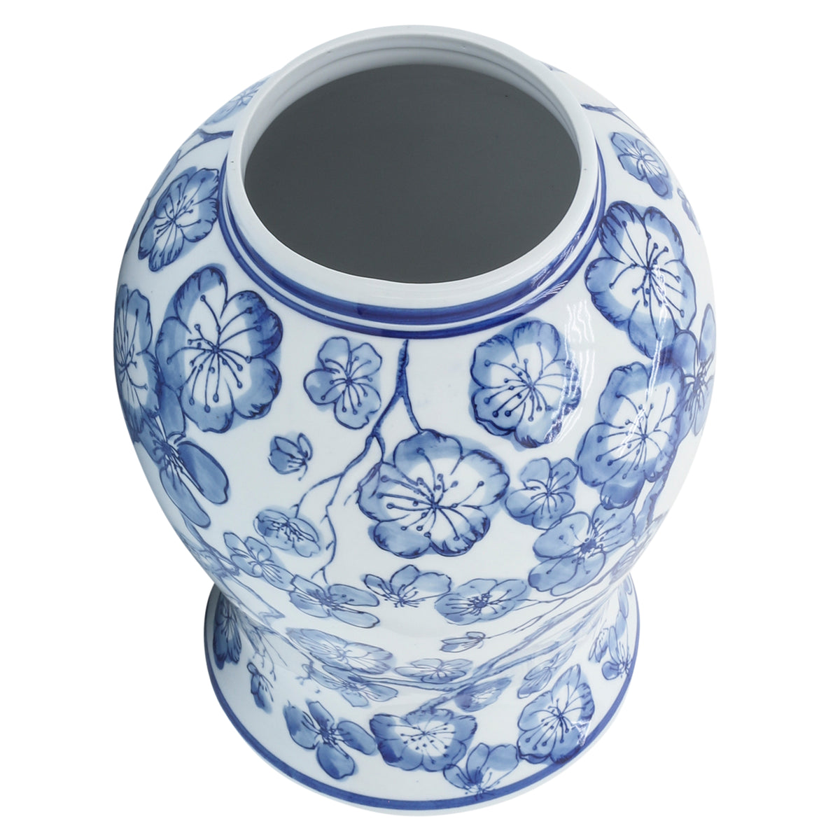 Sespe Blue/White Temple Jar with Hibiscus - 15425-03EC