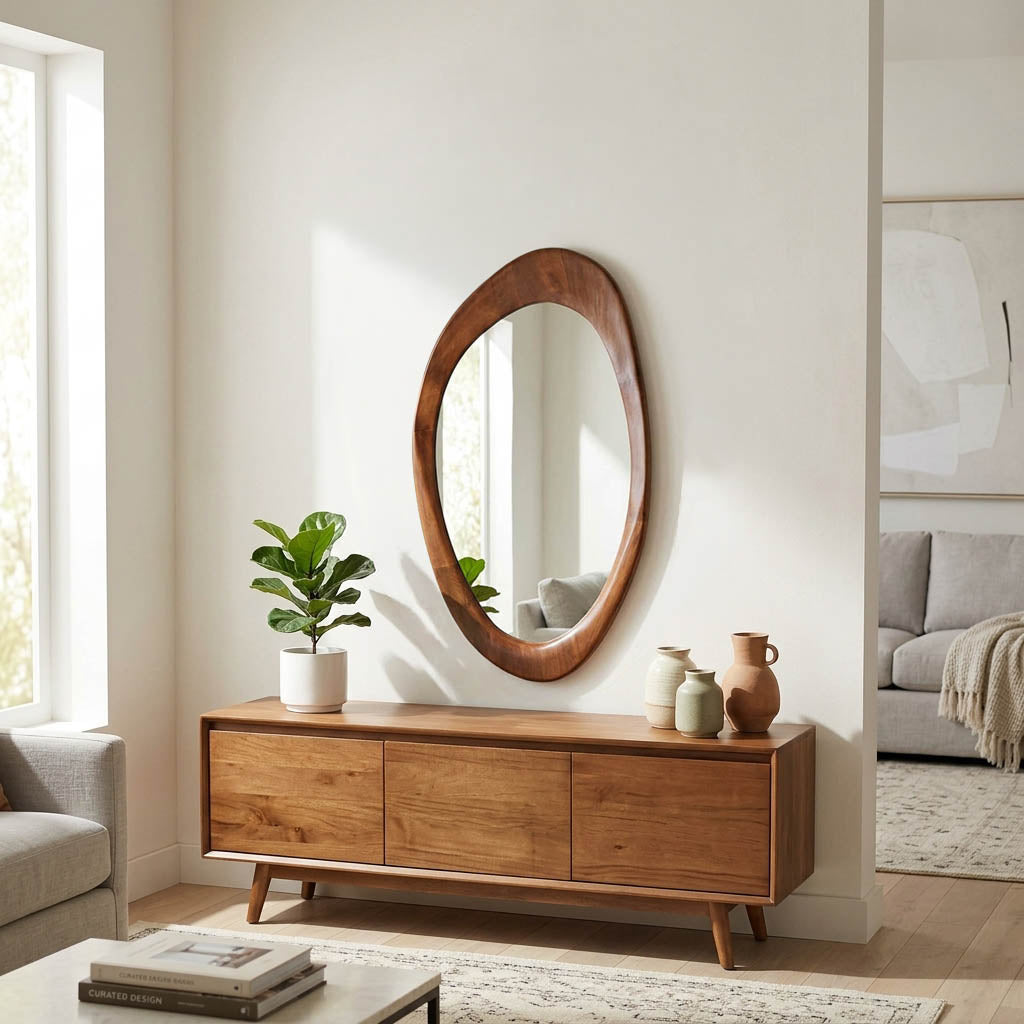 Bumblebee Walnut Organic Oval Shaped Wood Mirror