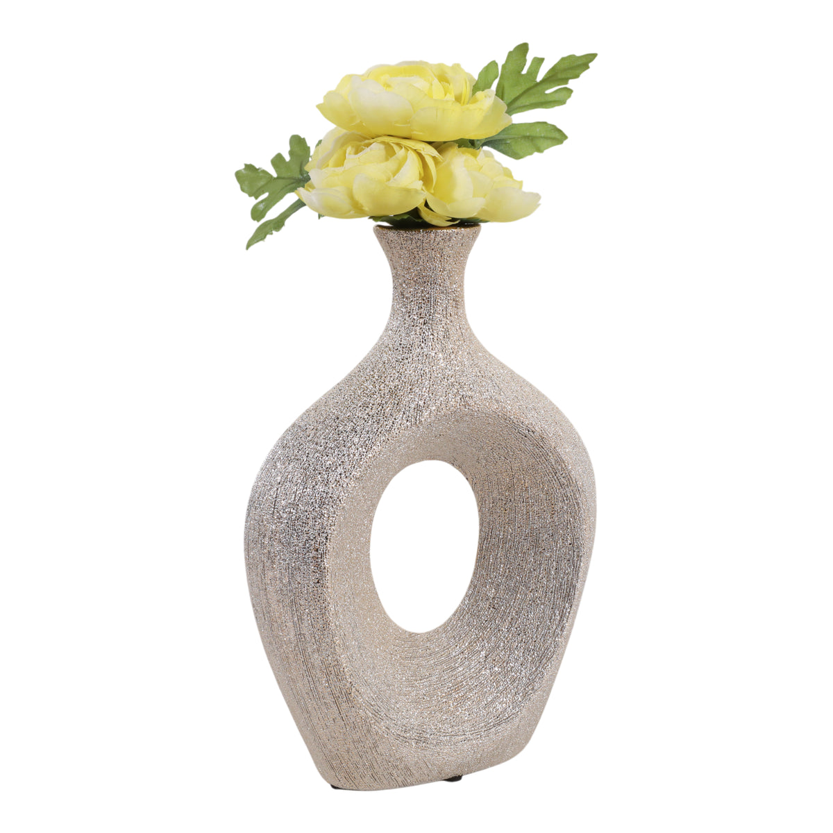 Alray Champagne Beaded Oval Cut Out Vase