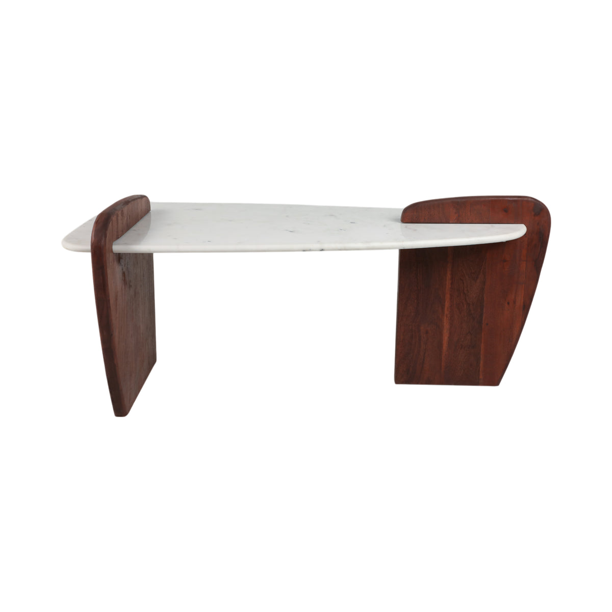Crestmore White Marble and Wood Modern Coffee Table
