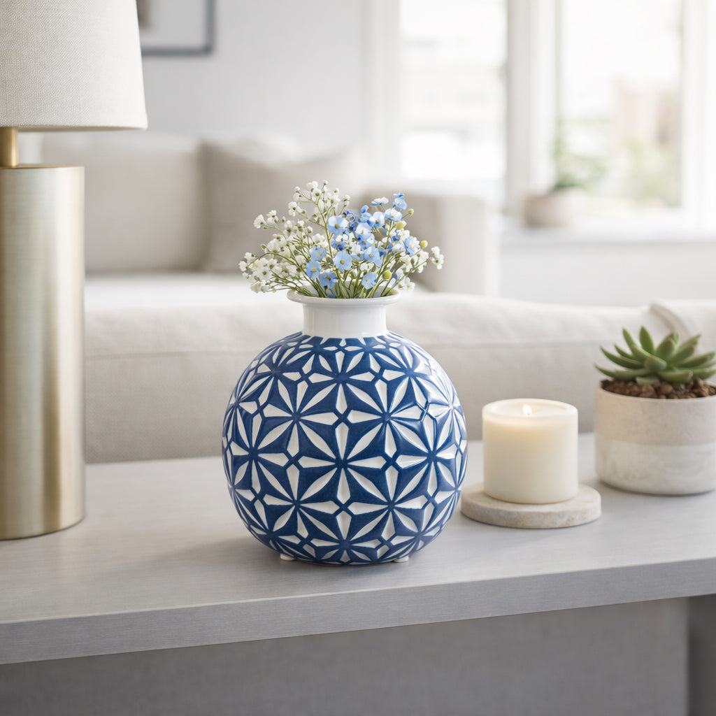 Wheeler Blue Small Ceramic Daisy Vase