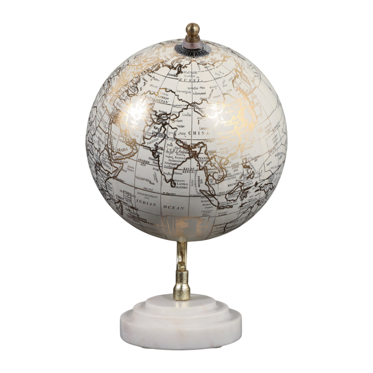 Piedra White/Gold Globe on Ridged Marble Base