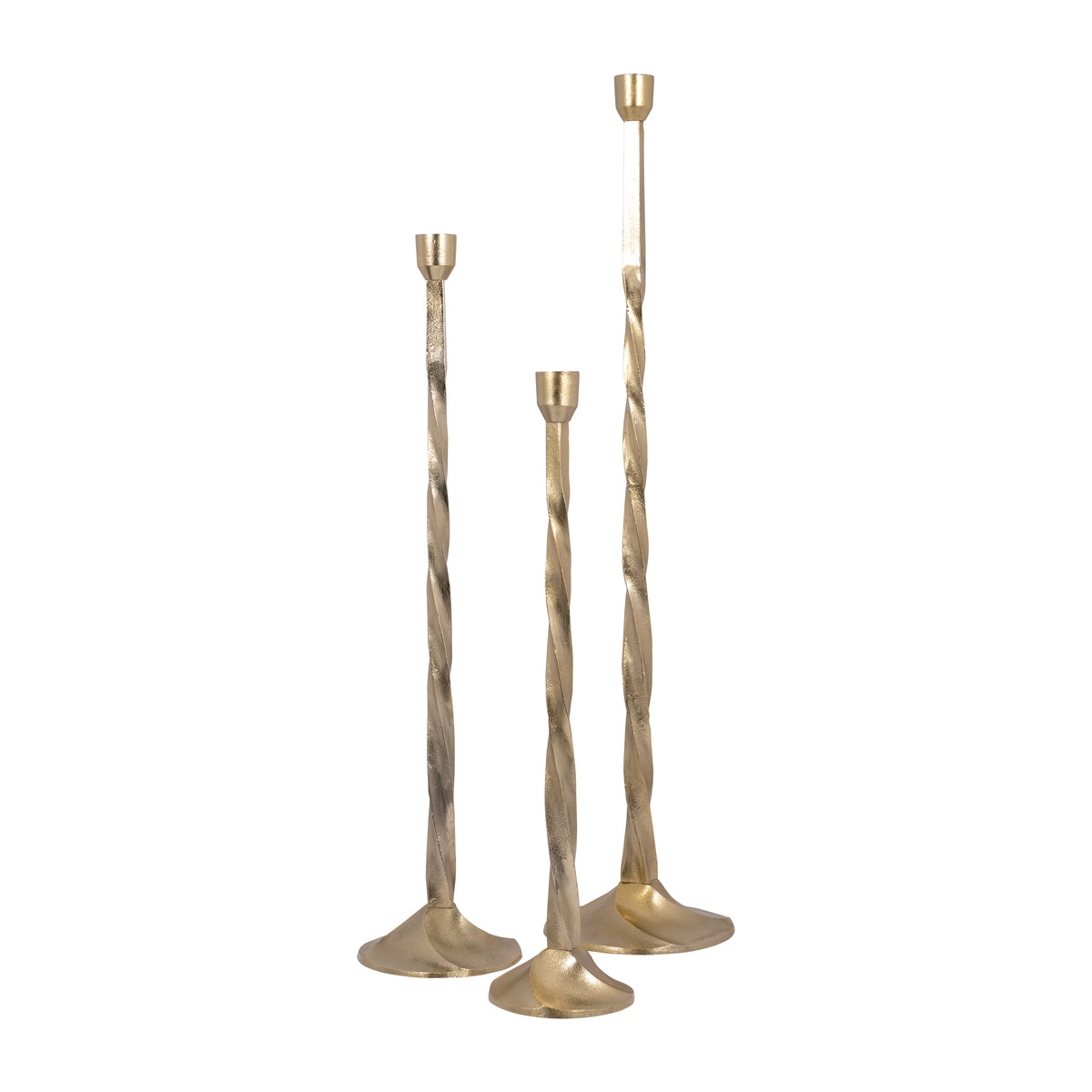 Toners Place Gold Metal Twisted Floor Taper Candle Holder