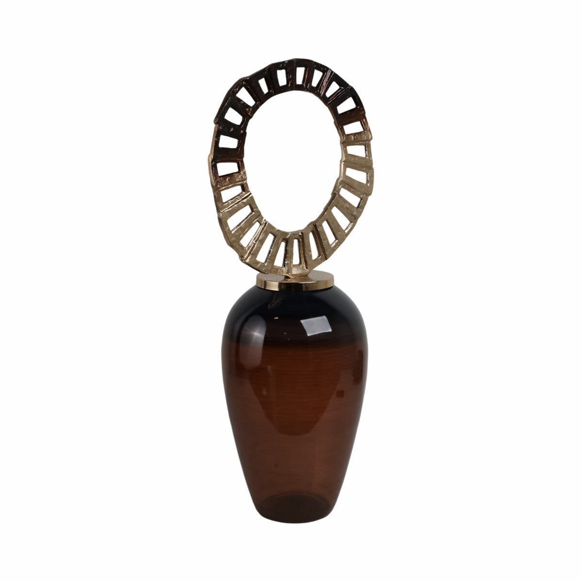 Verdant Brown Small Glass Vase with Crown Top