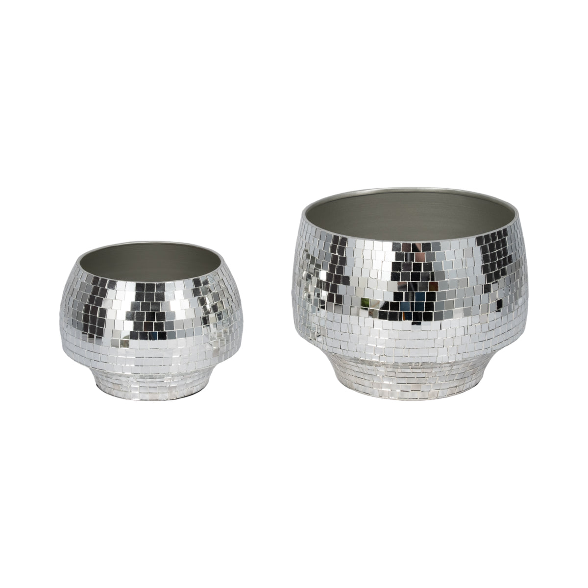 Antonshaw Silver Curved Disco Mosaic Planters (Set of 2)