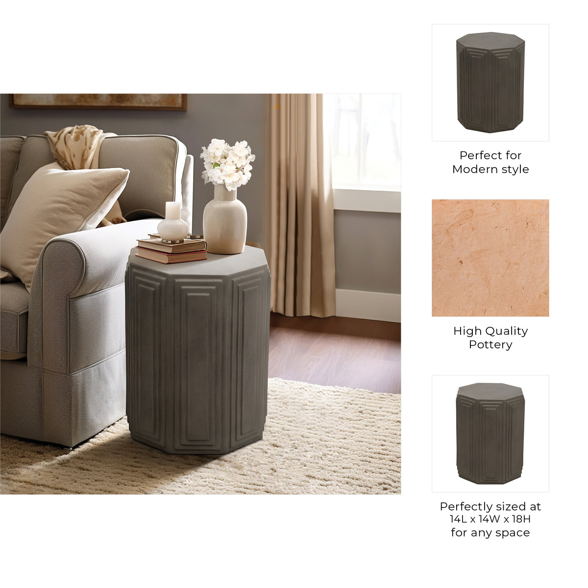Valley Wells Dark Gray Concrete Geometric Accent Table