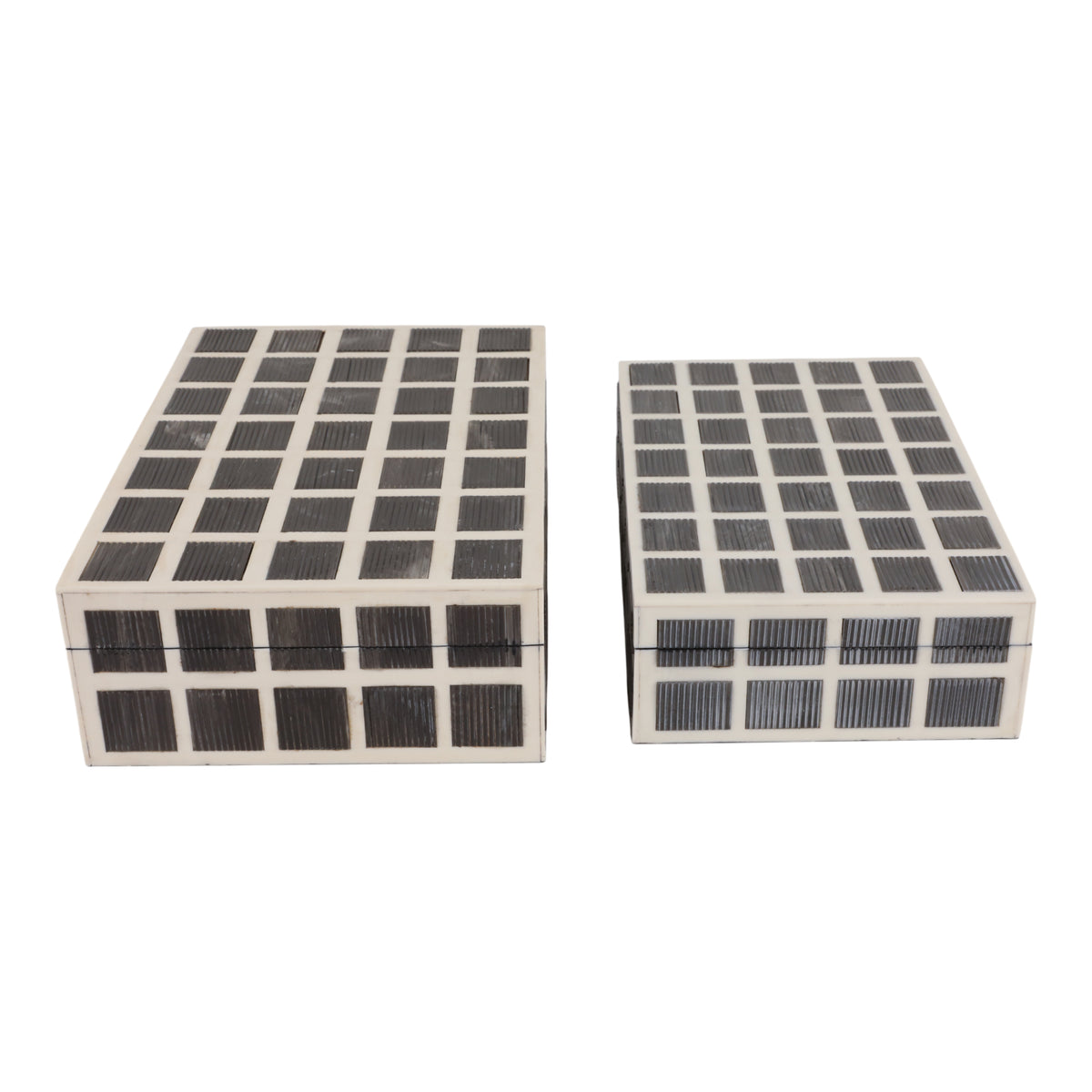Rico Ivory/Brown Etched Squares Resin Boxes (Set of 2)