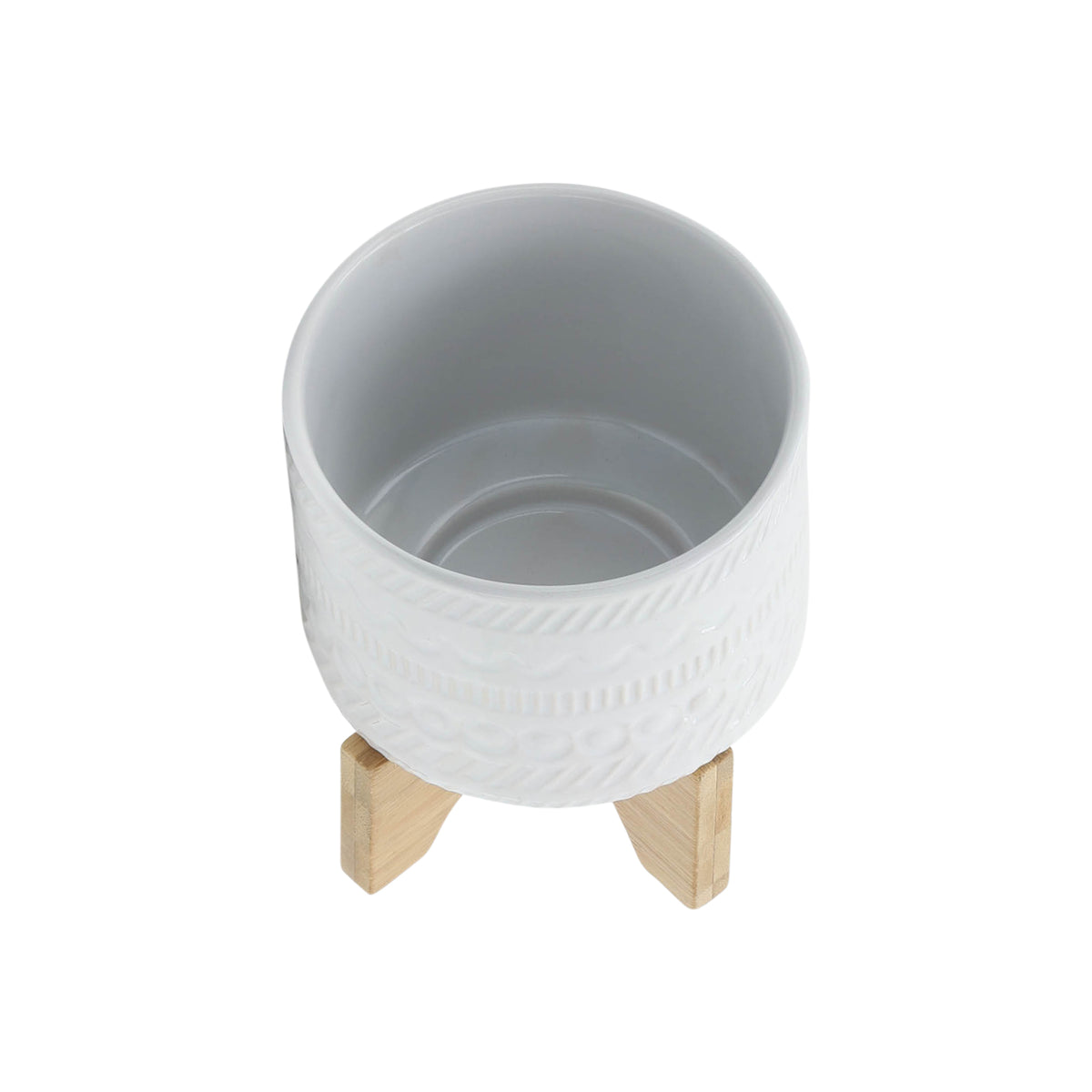 Crest White Tribal Planter with Wood Stand