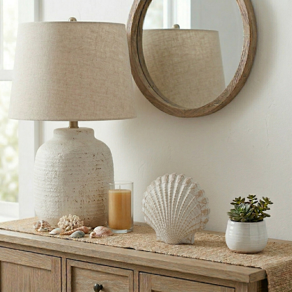 Essexrun White Sea Scallop Shell Woven Pattern
