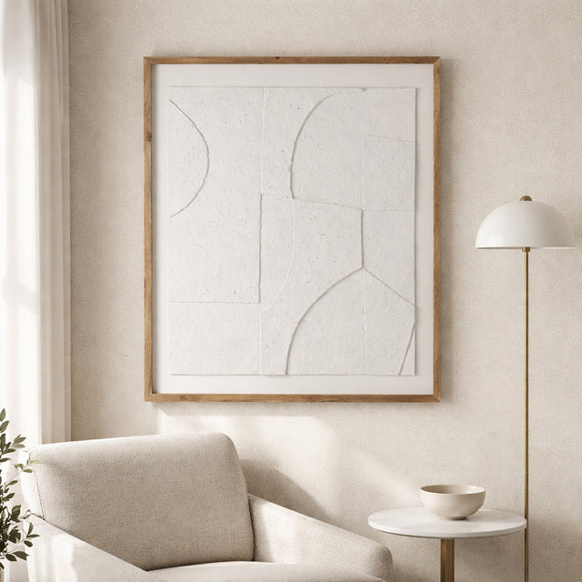 Big Pines White/Brown Paper Mache Wall Art with Wooden Frame and Glass